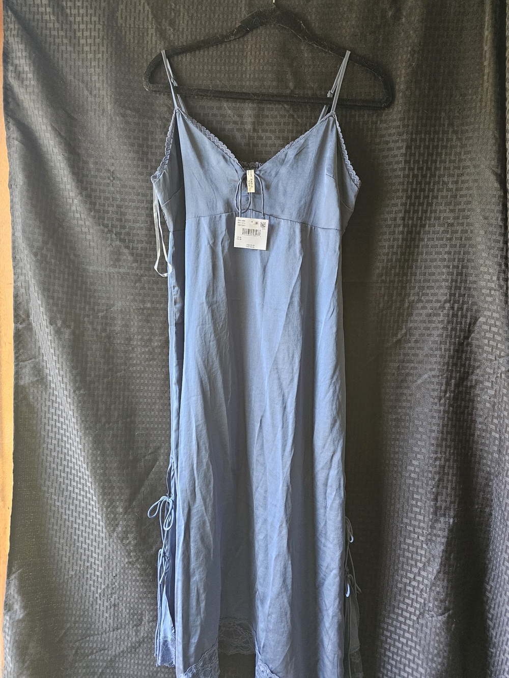 American Eagle Outfitters Dusty Blue Lace-Trim Slip Dress